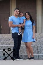 Casual Blue Dress Family Matching Outfits