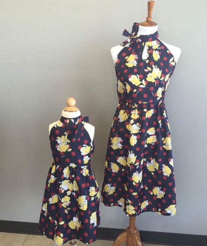 Yellow Leaf Print Flare Dress Mommy and Me