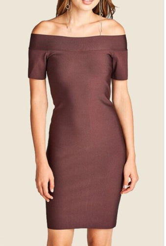 Off the shoulder short sleeve bandage dress