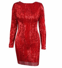 Long sleeve sexy open back red sequin dress
