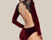 Open Back Lace Velvet Bodysuit