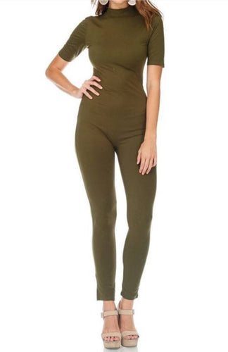 Mock Neck Back Zipper Jumpsuit