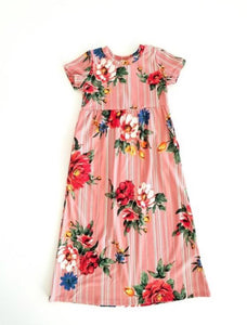 Short Sleeve Flower Print Maxi Dress