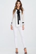 Long Sleeve Ruffle Detail Top with Contrast Tie