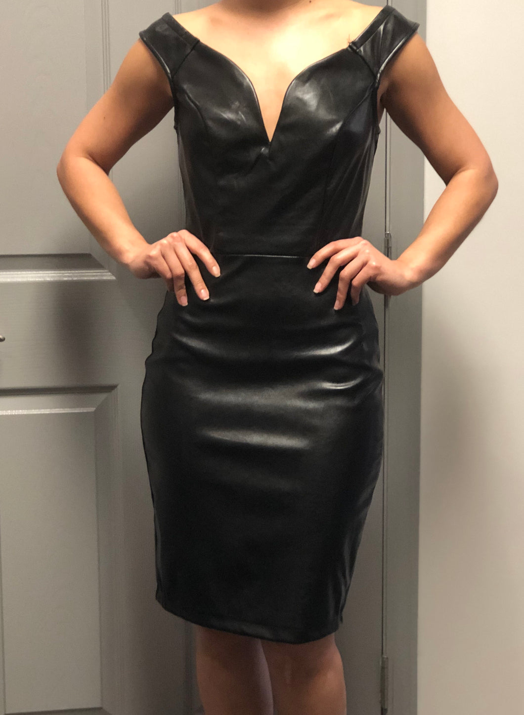 Sleeveless faux leather dress