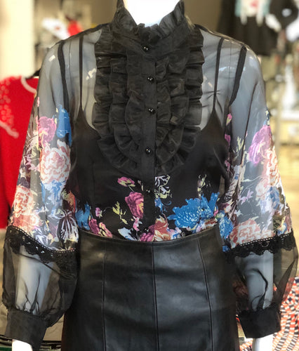 Mesh Blouse with Multi Color Floral Print