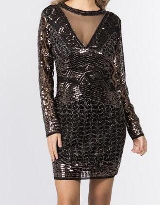 Sequins Dress with See Thru Back