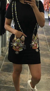 Cat embroidered pocket detail T-shirt Dress