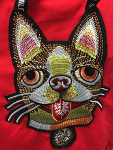 Cat embroidered pocket detail T-shirt Dress