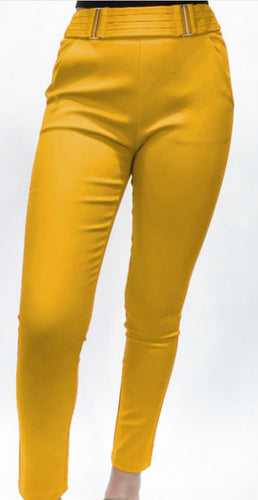 Pants with waist pleating and trim