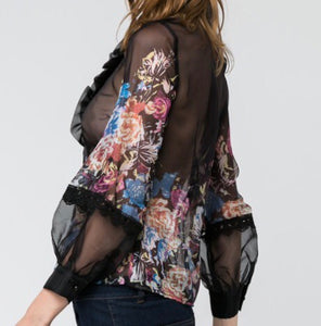 Mesh Blouse with Multi Color Floral Print